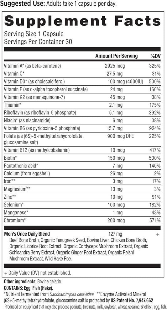 Ancient Nutrition Multivitamin for Men, Ancient Multi Men's Once Daily Vitamin Supplement 30 Ct, Vitamin A, Vitamin B and Vitamin K2, Fenugreek Seed, Supports Immune System, Paleo and Keto Friendly