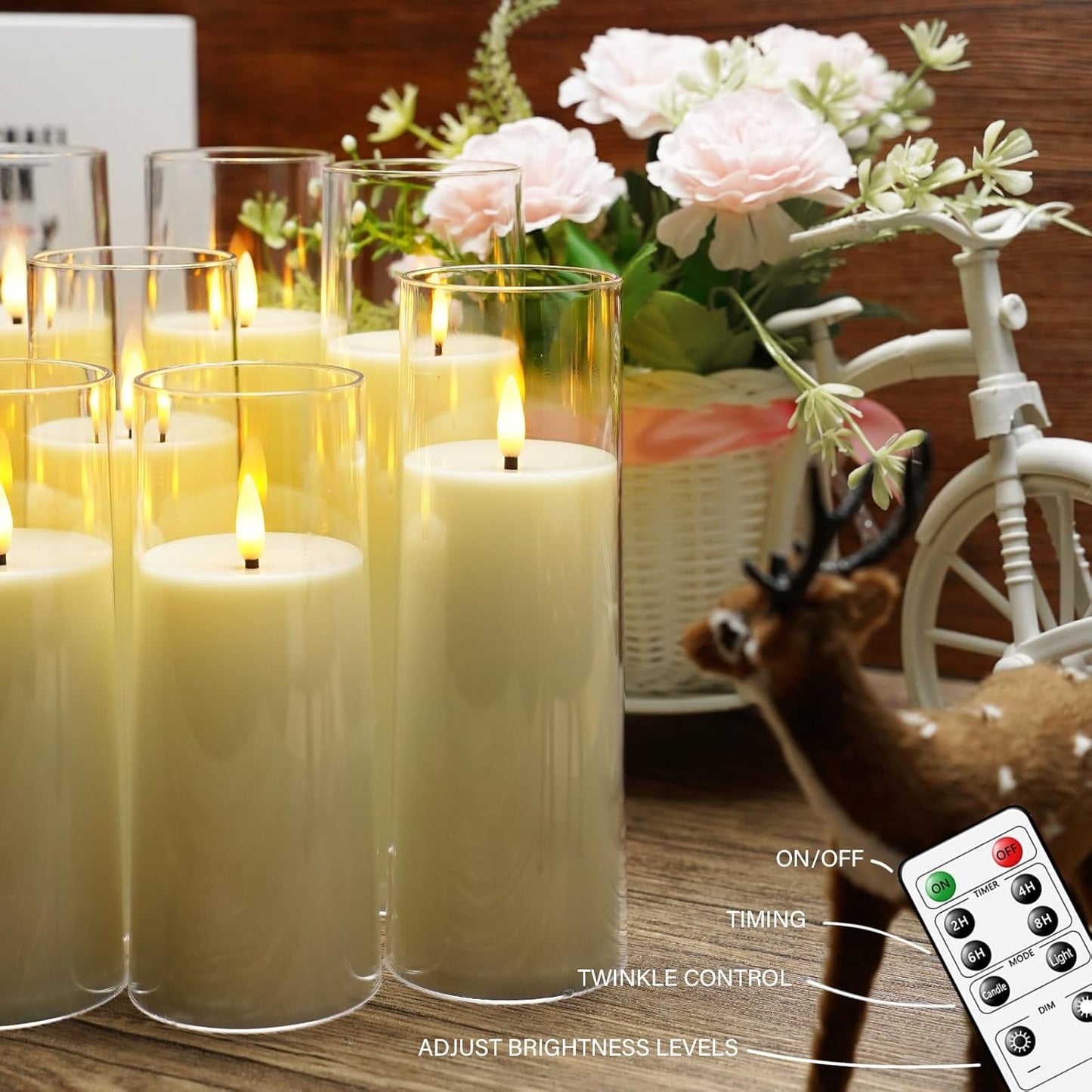 Flickering Flameless Candles Battery Operated with Remote and 2/4/6/8 H Timer Plexiglass Led Pillar Candles Pack of 9 (D2.3"xH 6"7"8")with Realistic Moving Wick Candles for Home Decor(Ivory)