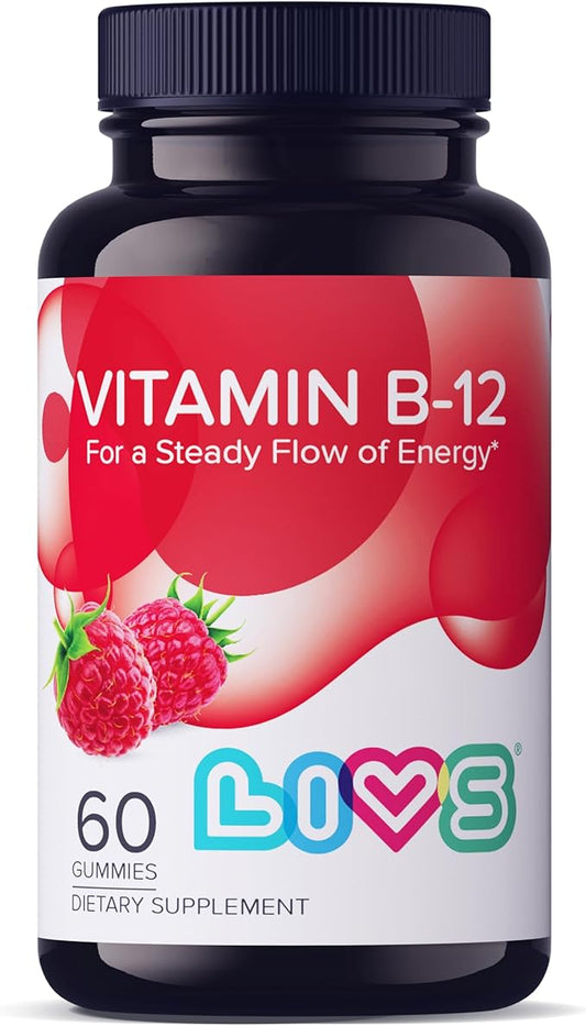 Vitamin B12 Gummies for Adults & Kids | Vegan Methylcobalamin B12 Supplement | Energy, Metabolism & Nerve Support | Raspberry Flavor | Non-GMO, Gluten-Free, Pectin-Based | 60 Count