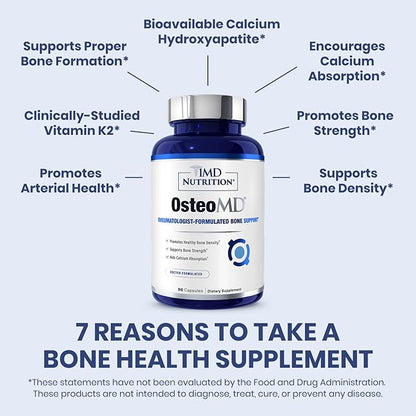 1MD Nutrition OsteoMD for Comprehensive Bone Support | with Calcium Hydroxyapatite, Vitamin D3 & K2 | 180 Capsules (2-Pack)