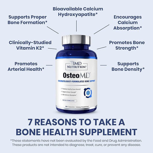 1MD Nutrition OsteoMD for Comprehensive Bone Support | with Calcium Hydroxyapatite, Vitamin D3 & K2 | 180 Capsules (2-Pack)