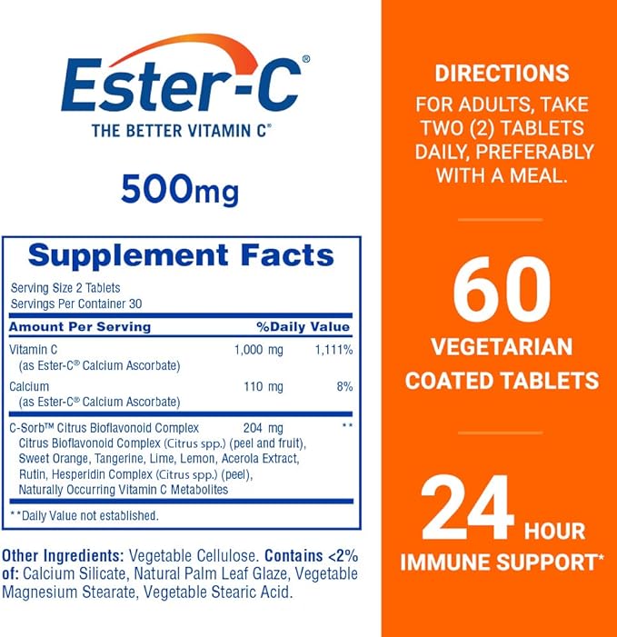 Ester-C Vitamin C, 500mg Tablets, 60-Count Bottles (Pack of 2)
