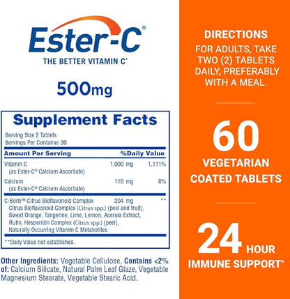Ester-C Vitamin C, 500mg Tablets, 60-Count Bottles (Pack of 2)