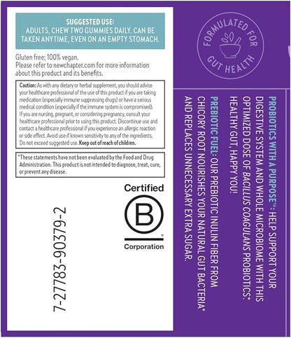 New Chapter Probiotic Gummies for Women and Men, All-Flora (1 Month Supply) – 55% Less Sugar+, Formulated for Holistic Gut Health Support with Probiotics + Prebiotic Fiber + 100% Vegan + Non-GMO