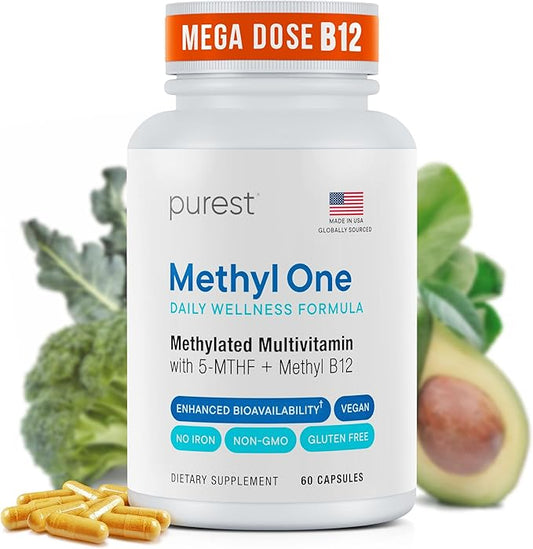 Purest® Methylated Multivitamin for Men & Women | Methylated B12 1000mcg, Biotin, B Complex with 600mcg Vitamin D, Vitamin C, E, A, Methylfolate | Daily Methylate Multivitamin for Energy & Wellness