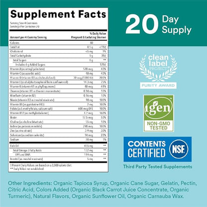 SmartyPants Prenatal Vitamins for Women, Multivitamin Gummies: Omega 3 Fish Oil (EPA/DHA), Biotin, Methylfolate, Vitamin D3, C, Vitamin B12, B6, A, K & Zinc, Inositol, 80 Count (20 Day Supply)