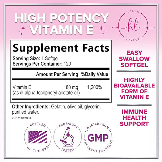 Vitamin E for Women and Men - 180 mg (400 IU) dl-Alpha - Powerful Antioxidant Dietary Supplement - Hair, Skin, & Immune Health Support - Easily Absorbed Form, Non-GMO & Gluten Free - 120 Softgels