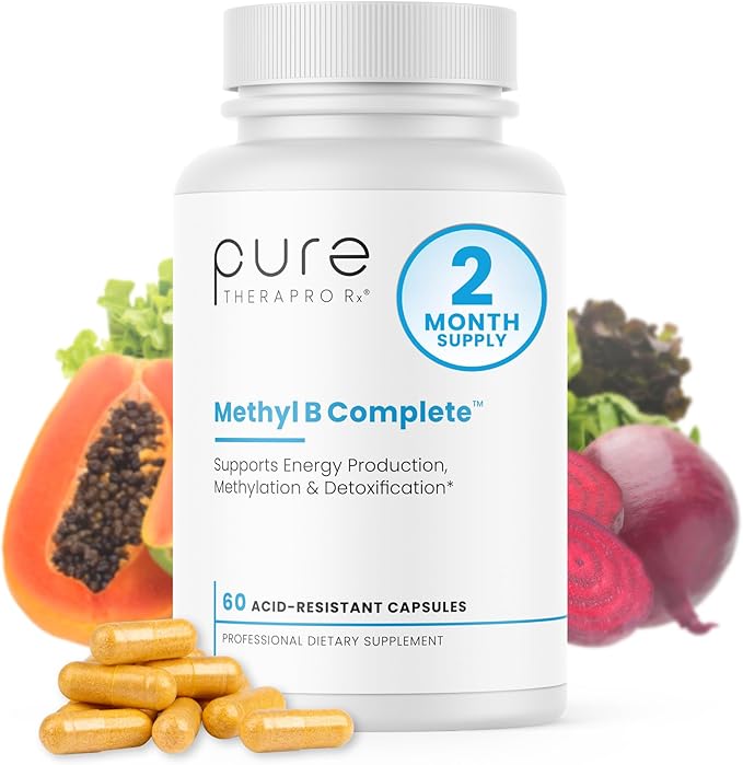 Methyl B Complete - 60 Vegetable Capsules | Optimal Methylation Support Supplement with Quatrefolic 5-MTHF (Active folate), Methylcobalamin (Active B12), B2, B6, and TMG | Pharmaceutical Grade