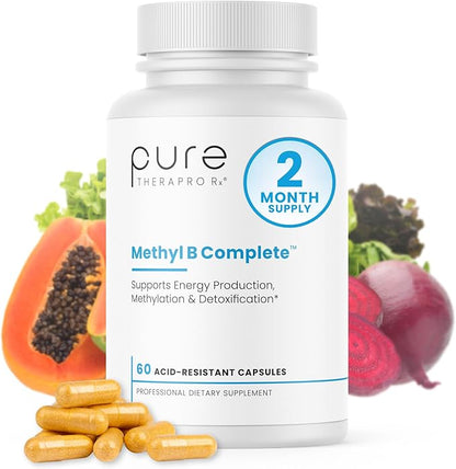 Methyl B Complete - 60 Vegetable Capsules | Optimal Methylation Support Supplement with Quatrefolic 5-MTHF (Active folate), Methylcobalamin (Active B12), B2, B6, and TMG | Pharmaceutical Grade