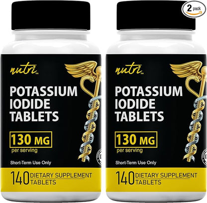Potassium Iodide Tablets (Pack of 2) 130mg - 280 Tablets EXP 10/2032 - YODO Naciente - KI Pills - Yoduro de Potasio - Nutri Supplements