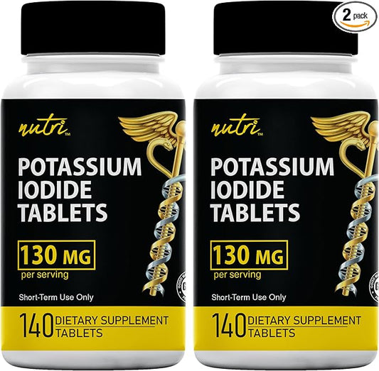 Potassium Iodide Tablets (Pack of 2) 130mg - 280 Tablets EXP 10/2032 - YODO Naciente - KI Pills - Yoduro de Potasio - Nutri Supplements