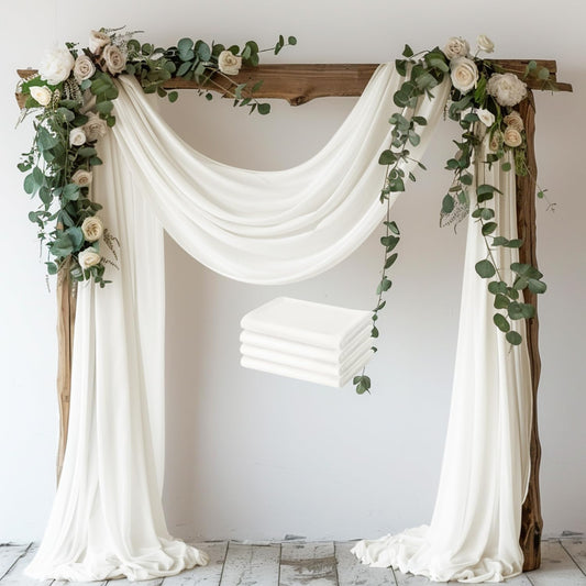 Wokceer Ivory Wedding Arch Draping Fabric Backdrop 4 Panels 28.7" X 20FT Sheer Drapes Fabric for Wedding Arbor Ceremony Party