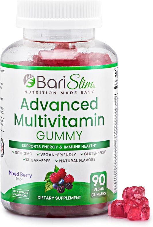 BariSlim Advanced Bariatric Multivitamin Gummies - Specially Formulated Bariatric Vitamins for Patients After Weight Loss Surgery - Supports Energy & Immune Health | Mixed Berry (90 Vegan Gummies)