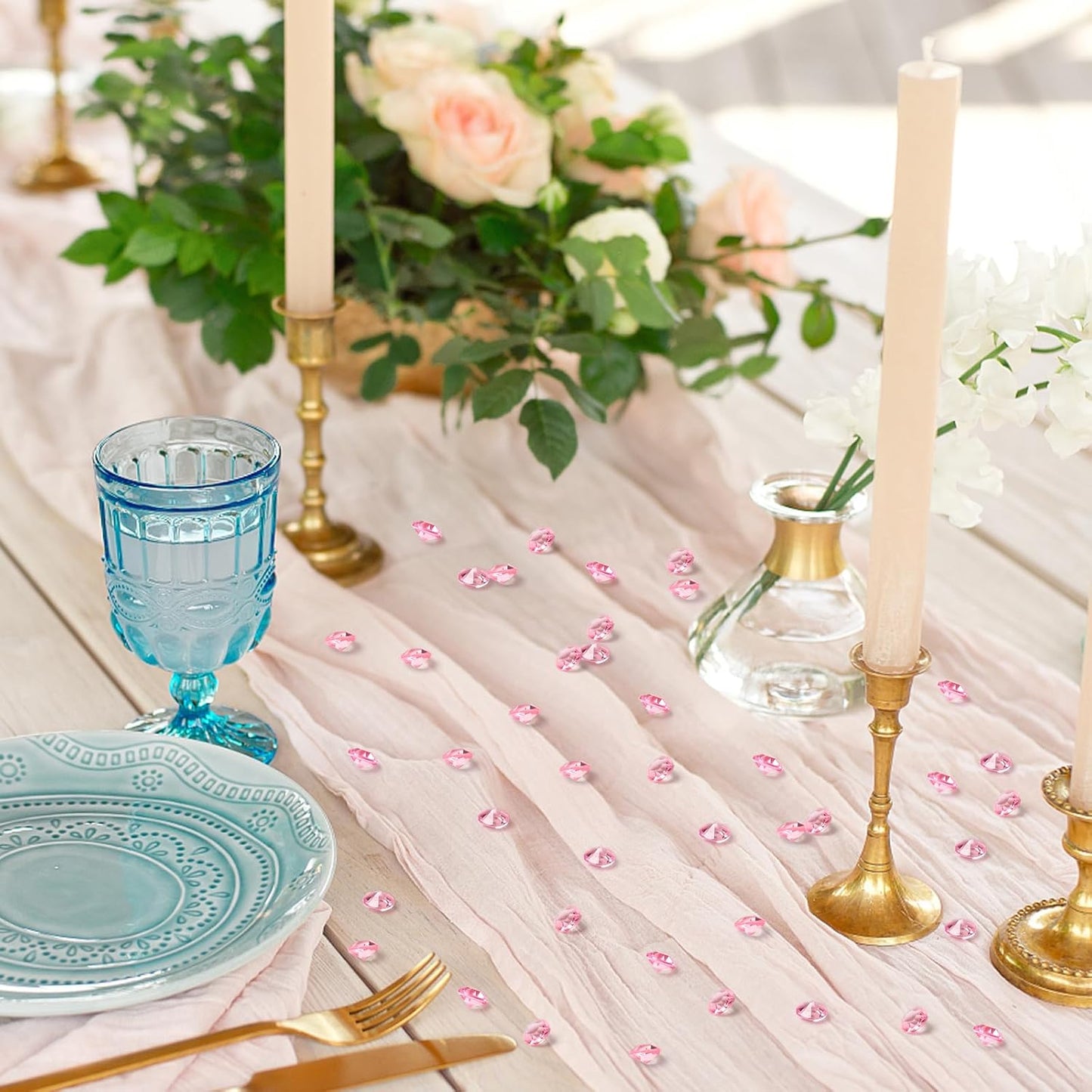 Acrylic Diamonds 10mm Clear Crystals Gems Table Scatter Gemstones for Decoration Wedding Party Birthday Bridal Shower Vase Filler (1000PCS Pink)