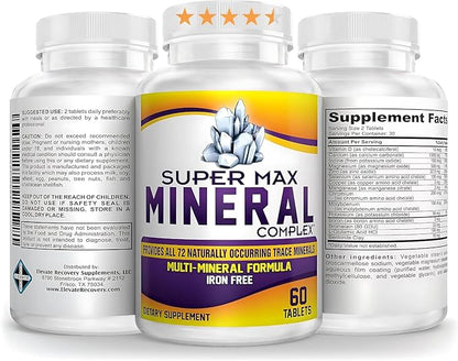 Super-MAX Multimineral Supplement (Iron Free) Multiminerals | High-Potency Multi Mineral Supplements (All-in-1) Minerals Formula | Mineral Complex | 1-Month Supply | 60 Tablets