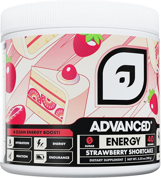 Advanced Energy - Energy Boosting Formula with Electrolytes for Hydration - L-Theanine to Combat Jitters - Sugar Free & Keto Friendly - No Maltodextrin (40 Servings) (Strawberry Shortcake)