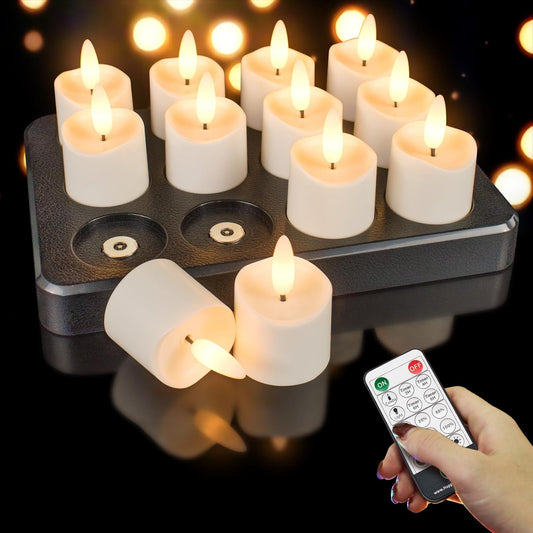 HL Rechargeable Waterproof Tea Lights,100H+ Highly Bright Led Flameless Candles,Magnetic Charging Battery Candles with Remote,Electric Votive Candles for Home Halloween Christmas Decorative-12pcs