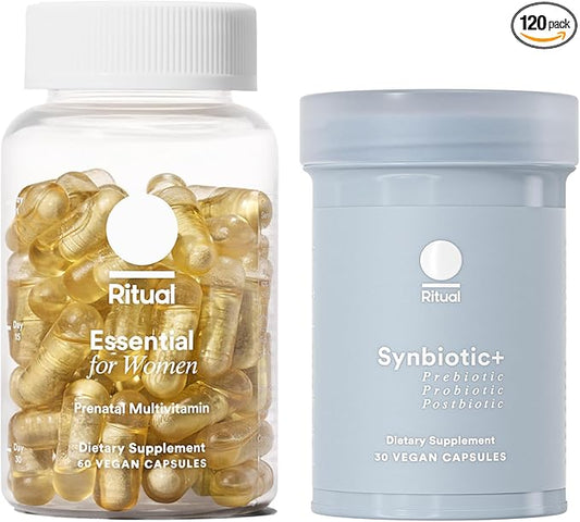 Ritual Prenatal Multivitamin and Gut Duo Supplements with Prenatal Vitamins and Synbiotic+: 3-in-1 Probiotic, Prebiotic, Postbiotic, Supports Pregnancy, and Gut Health, 30 Day Supply