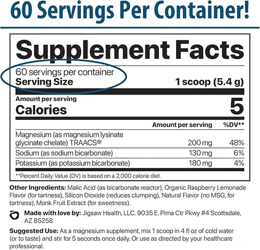 Jigsaw Health MagSoothe | Fast-Acting, Calming Magnesium Glycinate Powder Supplement | Raspberry Lemonade Flavor | 60 Servings (Jar)
