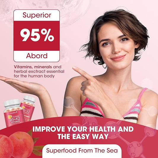 Vitamin D3 10000 IU + K2 (MK-7) 200mcg w/Calcium Magnesium Zinc Elderberry & Inulin-Highly Bioavailable-Enhanced Absorption for Immune & Bone Support- K2 D3 Vitamin Supplement-Vegan Gummies