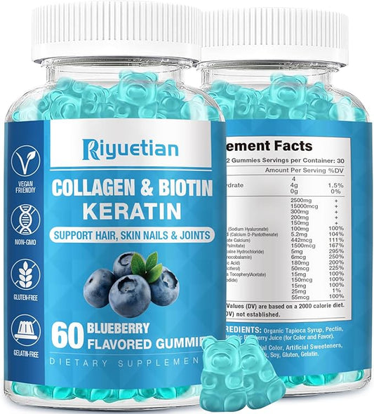 Biotin Gummies 15000mcg with Collagen for Adults Women & Men - Hair, Skin & Nails Gummies with Biotin - Collagen for Woman - Vegan, Non-GMO, Hair Vitamins - 60 Count, 1 Pack
