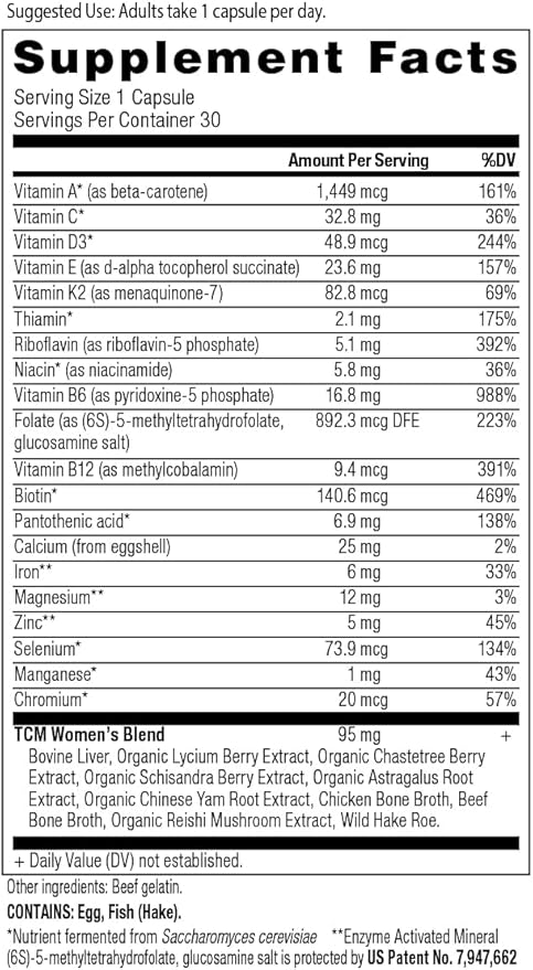 Ancient Nutrition Multivitamin for Women, Women's Once Daily Supplement, Methlyated Vitamin B, C, K2, Magnesium, Folate & Iron, Supports Bone Health, 30 Count