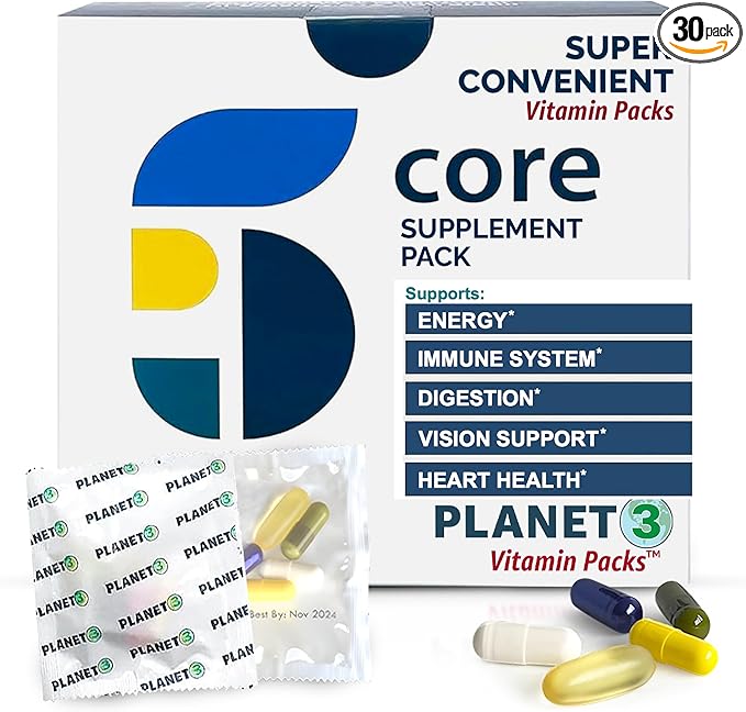 Daily Vitamin Packs for Men & Women – Multivitamin with Omega 3 for Heart Health, Immune Support with Elderberry, Vitamin C & Zinc, Eye Vitamins Lutein & Zeaxanthin – Planet 3 Vitamin Packs
