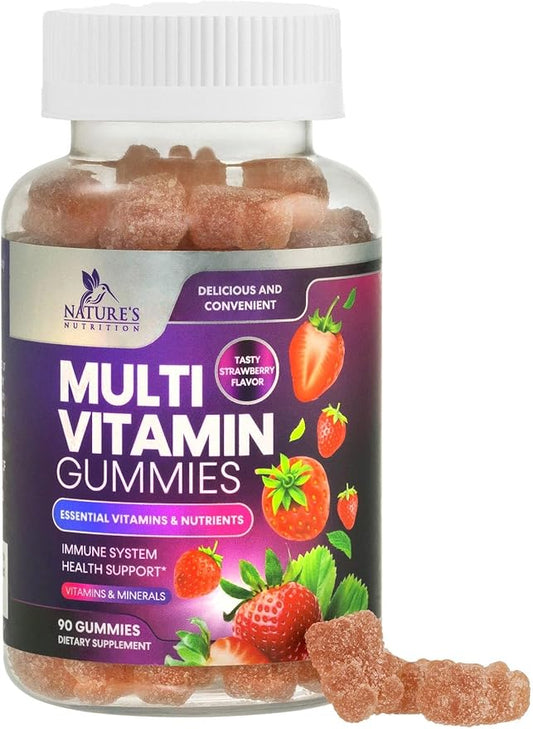 Multivitamin Gummies for Adults, Daily Gummy Vitamins & Minerals for Women & Men, Immune Support Gummy Multivitamins Supplement, Adult Multi VIT Vitamin with Vitamins A, C, D, B12, Zinc - 90 Gummies