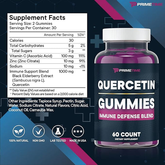 Quercetin + Zinc + Vitamin C 1000mg Gummies Supplements with Elderberry, Flavonoid Vitamin for Kids Adults Immunity, Immune Support Gummy Booster Vegan (2 Pack) 60 Count (Pack of 2)