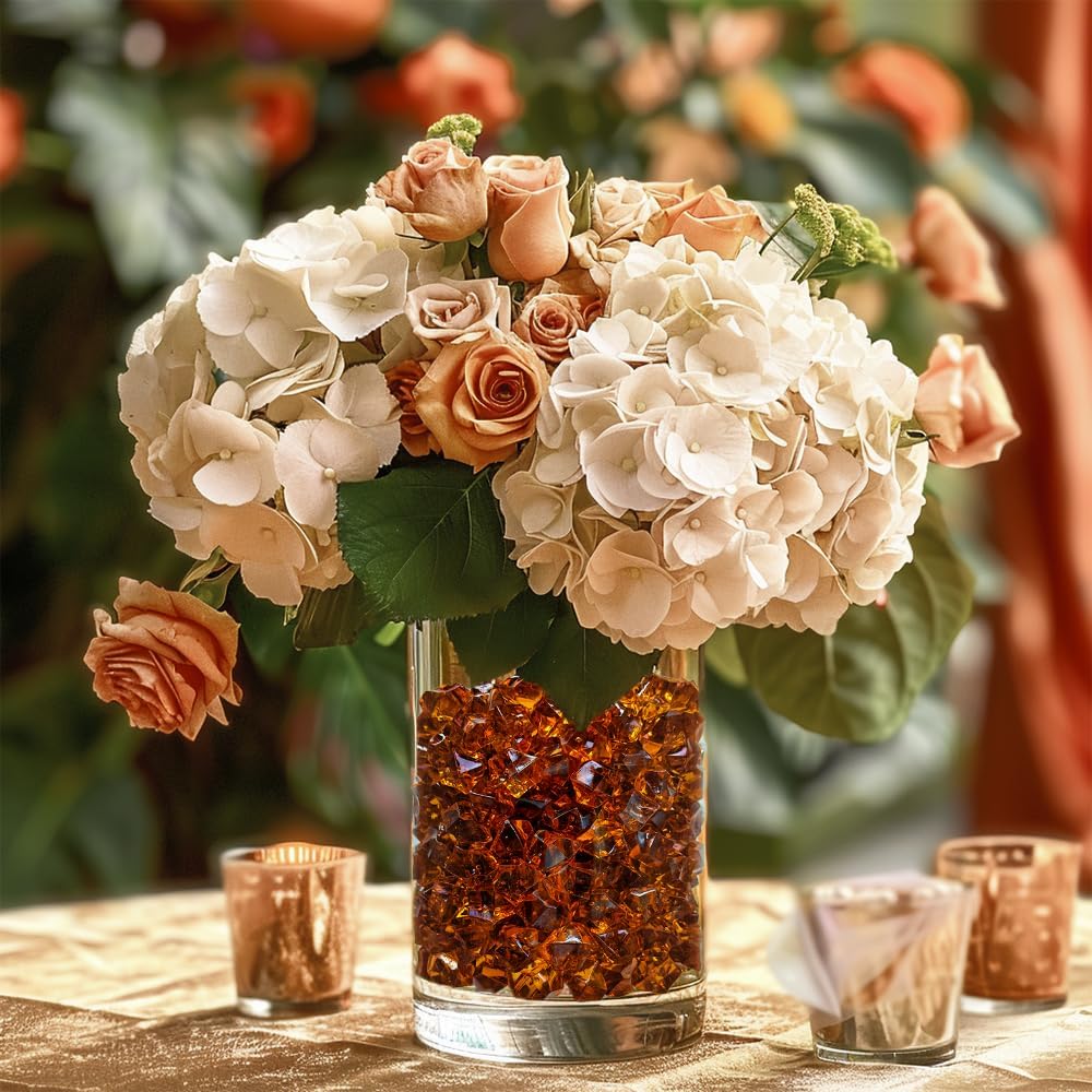 HappyFiller 700 PCS Pack Dark Amber Fake Ice Rocks Small Crystal Cube Stones Fake Diamonds for Vase Fillers,Resin Arts Crafts,Fall Decoration,Home Accents Floral Decor,Table Scatters,Photo Props