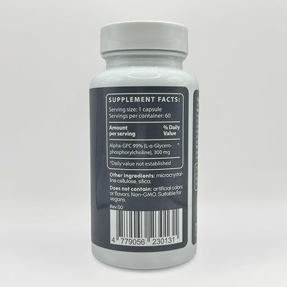 Alpha GPC Supplement Bio-Available Pure Form of Choline - Easily Absorbed by The Body - 300mg 60 Capsules - Made in The USA
