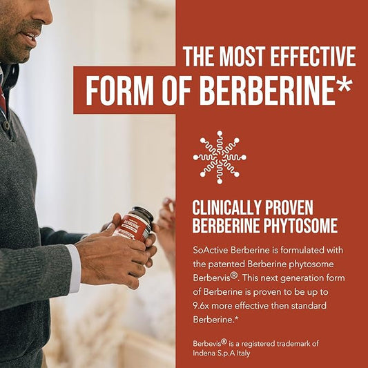 SoActive Berberine 550mg: 9.6X Higher Absorption, Clinically Studied, Optimized Phytosome | Supports Metabolism & AMPK Activation | Non-GMO, Soy-Free | Clinically Validated Dose | 60 Servings