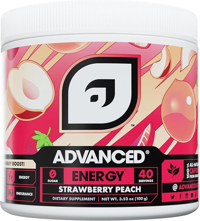 Advanced Energy - Energy Boosting Formula with Electrolytes for Hydration - L-Theanine to Combat Jitters - Sugar Free & Keto Friendly - No Maltodextrin (40 Servings) (Strawberry Peach)