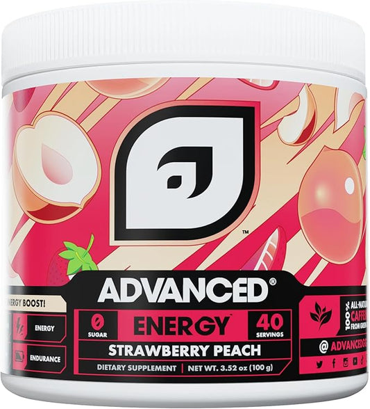 Advanced Energy - Energy Boosting Formula with Electrolytes for Hydration - L-Theanine to Combat Jitters - Sugar Free & Keto Friendly - No Maltodextrin (40 Servings) (Strawberry Peach)