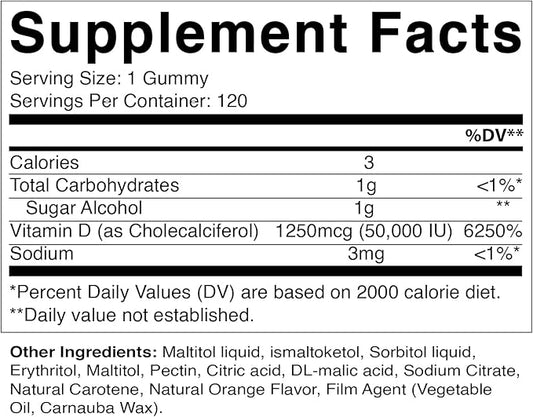 Vitamatic Sugar Free Vitamin D3 50,000 IU Weekly Supplement - 120 Pectin Based Gummies - Vitamin D Capsules for Bones, Teeth, and Immune Support (50000 IU) - 2 Pack