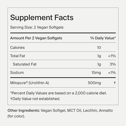 Timeline Mitopure Urolithin A Supplement Softgels - Clinically Proven Support for Healthy Aging and Cellular Renewal - Mitoceutical for Muscle Support and Longevity