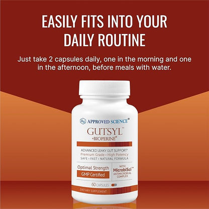 Approved Science® Gutsyl- Leaky Gut Supplement- Protect GI Tract with Aloe Vera, Marshmallow Root, Licorice, and Slippery Elm- Contains Prebiotic and BioPerine- 3 Month Supply
