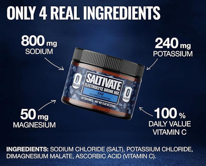 Unflavored Electrolytes | High Sodium, Potassium, Magnesium | Clean Hydration - No Sugar, Stevia, Citric Acid or Maltodextrin | Bulk Raw Electrolyte Powder 90 Servings | HSA FSA | Made in USA