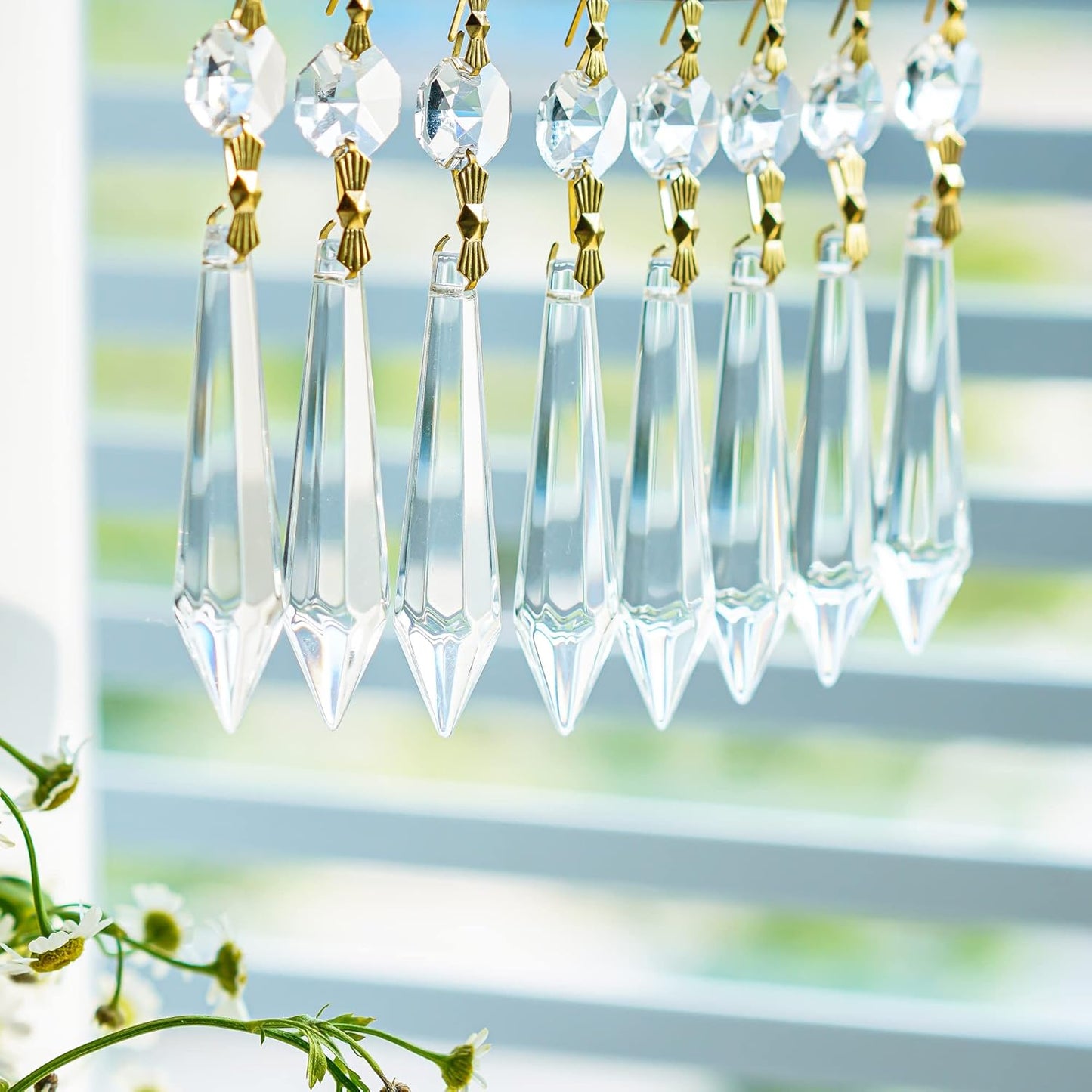 H&D 15pcs Large Clear Crystal Chandelier 60mm Icicle U-Drop Prisms Lamp Parts Brass Connectors