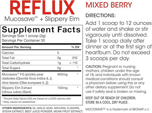 Reflux - Digestive Supplement - Each Tub = 30 Scoops = 30 Servings - Mucosal Support for Acid Issues - with Mucosave FG and Slippery Elm Bark (2 Tubs)