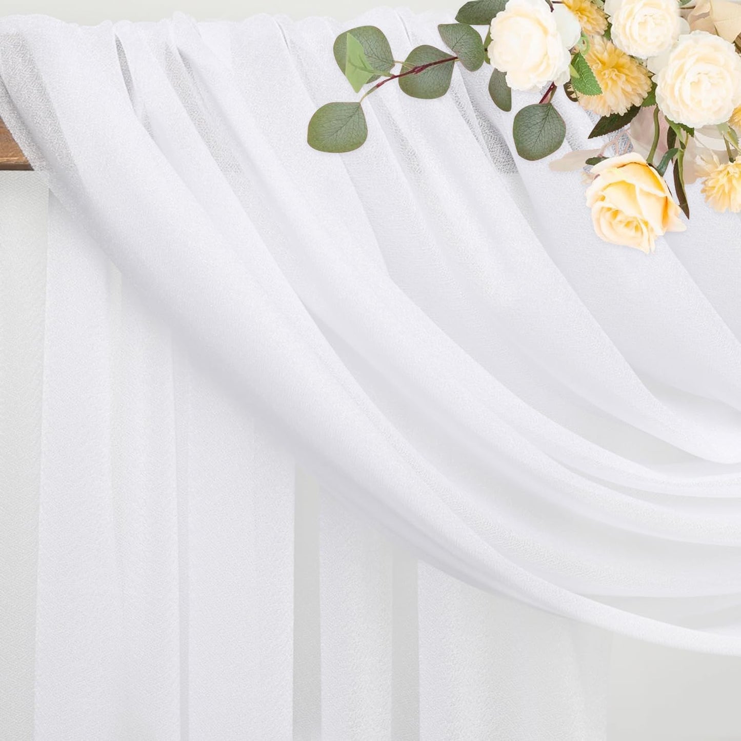 Wokceer Wedding Arch Draping Fabric 2 Panels 28.7" x 20FT White Sheer Fabric Backdrop Arch Draping for Wedding Ceremony Birthday Party Bridal Shower Decoration