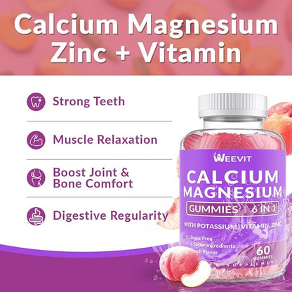 Sugar Free Calcium Gummies w/Vitamin D3 K2, Calcium Magnesium Zinc Gummies for Bone, Muscle & Immune, Algae CA Magnesium 2:1 Ratio Calcium Supplement for Women & Men - Vegan