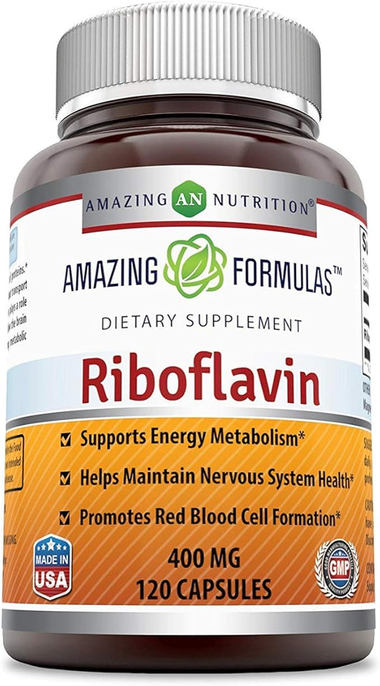 Amazing Formulas Riboflavin 400 mg Capsules | Vitamin B2 Supplement | Non-GMO | Gluten Free | Made in USA (120 Count | 3 Pack)