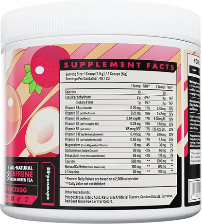 Advanced Energy - Energy Boosting Formula with Electrolytes for Hydration - L-Theanine to Combat Jitters - Sugar Free & Keto Friendly - No Maltodextrin (40 Servings) (Strawberry Peach)