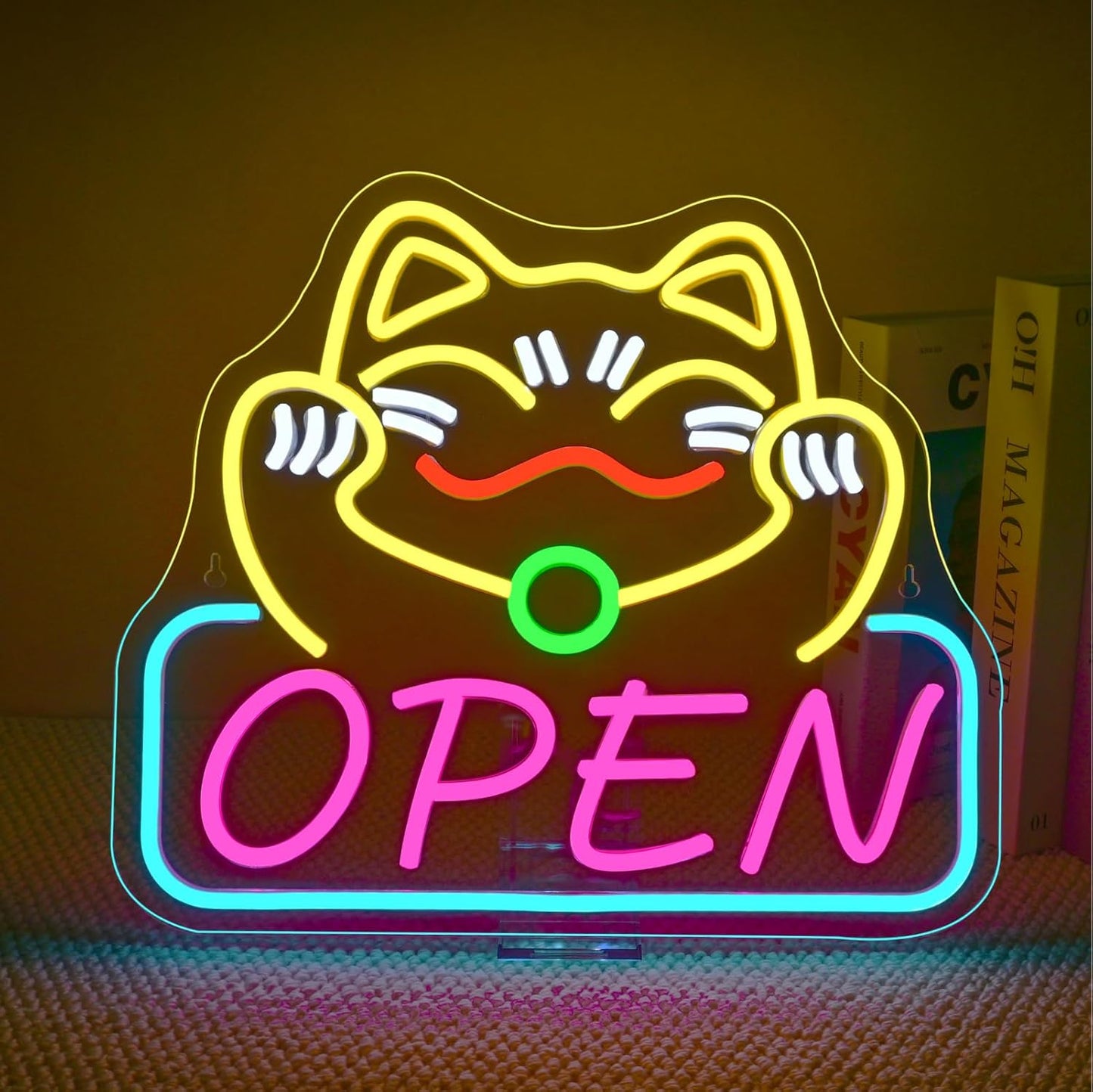 Ineonlife Lucky Cat Open Neon Sign Cute Cat Neon Signs for Wall Decor Dimmable Led Light for Used in Restaurants Ramen Shops Izakaya Sushi Restaurants Shop Decorations Business Opening Gift