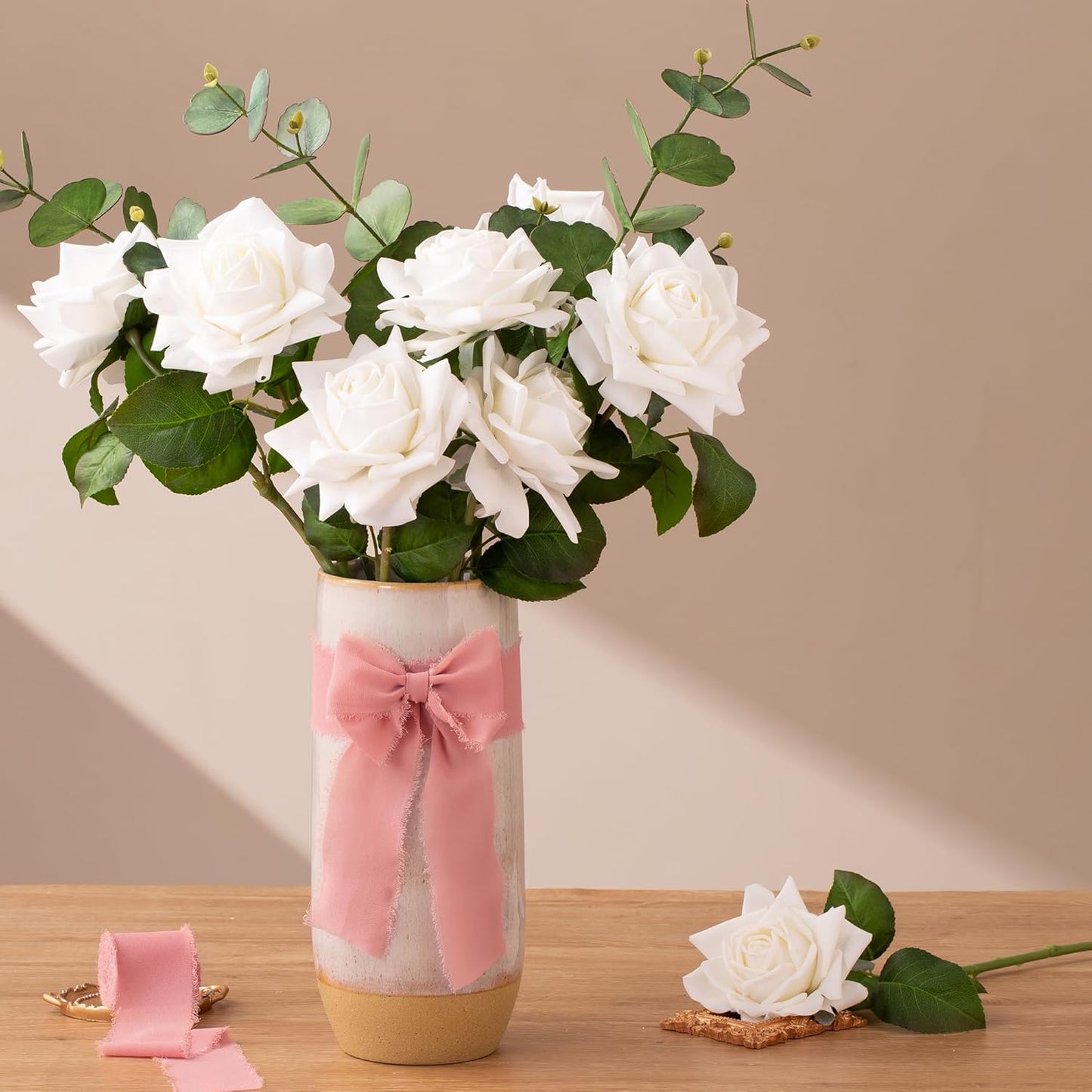 DORIS HOME Dusty Rose Chiffon Ribbon for Flower Bouquet, 2" x21Yd Fabric Ribbon for Gift Wrapping, Handmade Frayed Ribbon for Wedding, Chiffon Silk Ribbon for Christmas Decorations