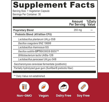 Ombre 3-in-1 Probiotic, Prebiotic and Postbiotic for Digestive Health & Gut Health - 45 Billion CFU - Bloating, Constipation & Gas Relief - Metabolic & Immune Support for Women & Men, 30 Day Supply