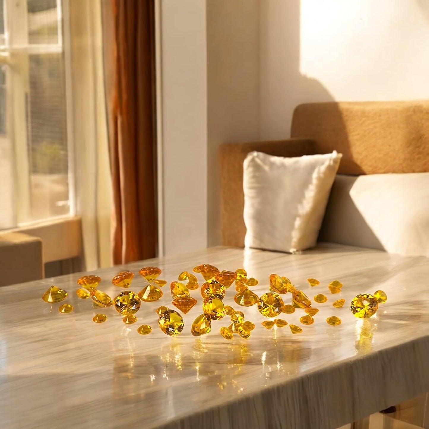 HappyFiller 720 PCS Mix 20mm,10mm Orange Acrylic Diamonds Gems Sparkling Fake Gemstones Rhinestones Jewel for Fall Vase Fillers,Halloween Autumn Decoration,Thanksgiving Table Reception Confetti,Crafts