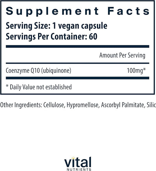 Vital Nutrients CoQ10 100mg | Vegan Supplement | CoEnzyme Q10 from Ubiquinone | Potent Antioxidant to Support Heart Health and Energy Levels* | Gluten, Dairy and Soy Free | Non-GMO | 60 Capsules