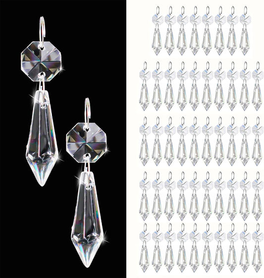50PCS Premium Clear Crystal Teardrop Prism 2.4" -Crystal Glass Baroque Chandelier Pendant Drop Loose Beads Suncatcher for Holiday Party/Home/Window Decoration/Chandelier Replacement Parts